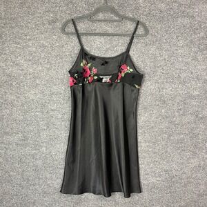 Vintage y2k Secret Treasures Black Floral Mesh Satin Nightgown Slip Dress Small
